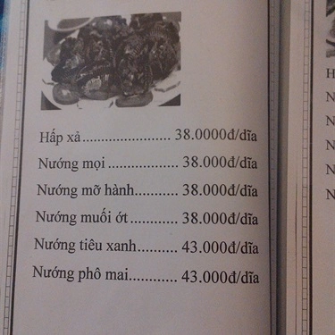 Thực đơn- Quán Ăn Ốc Bảo 2