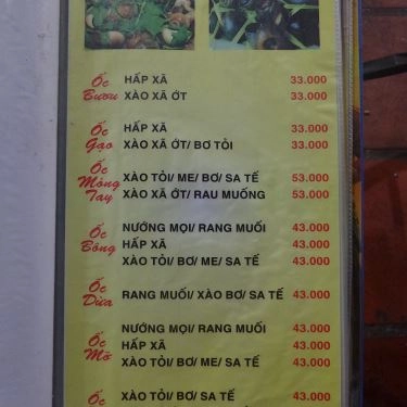 Thực đơn- Quán Ăn Ốc Béo