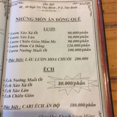 Thực đơn- Quán Ăn Ốc Bo - Ngô Thị Thu Minh