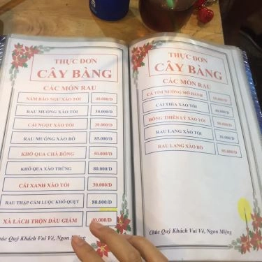 Thực đơn- Quán Ăn Cây Bàng - Quán Nhậu Bình Dân