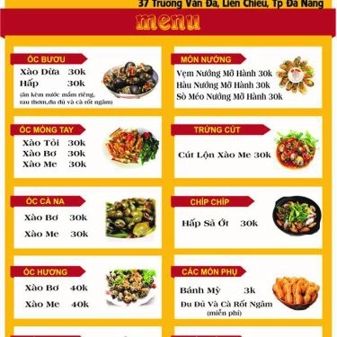 Thực đơn- Quán Ăn Ốc Cay Đà Thành