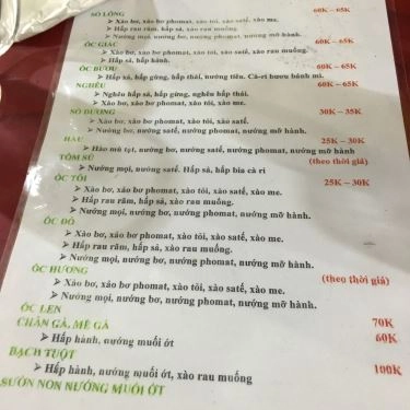 Thực đơn- Quán Ăn Ốc Chi Mập