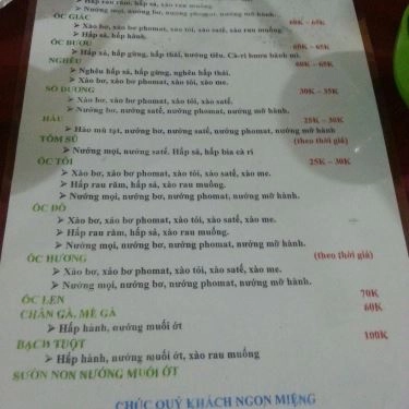 Thực đơn- Quán Ăn Ốc Chi Mập