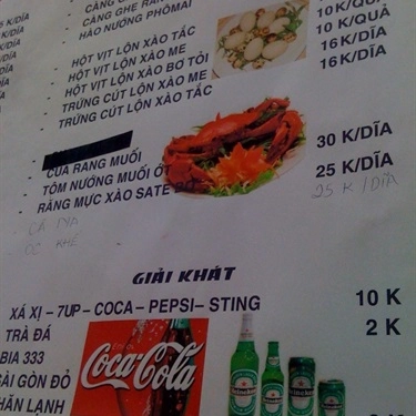Thực đơn- Quán Ăn Ốc Chip - Kỳ Đồng