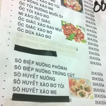 Thực đơn- Quán Ăn Ốc Chip - Kỳ Đồng