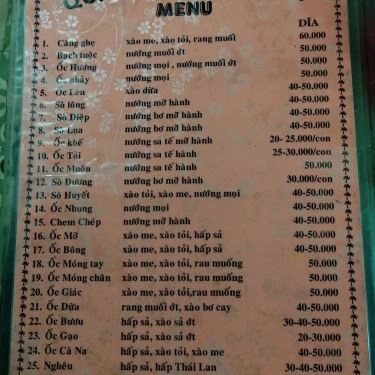 Thực đơn- Quán Ăn Ốc Cô Sáu 79