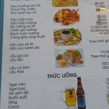 Thực đơn- Quán Ăn Ốc Đường Ray - Phạm Văn Đồng