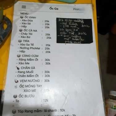 Thực đơn- Quán Ăn Ốc Ga