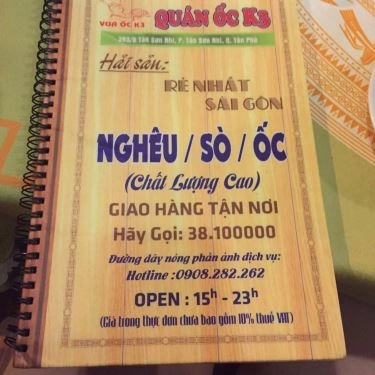 Thực đơn- Quán Ăn Ốc K3 - Tân Sơn Nhì