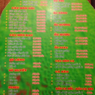 Thực đơn- Quán Ăn Quán Ốc Chế Duyên - Trường Sa