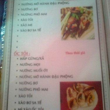 Thực đơn- Quán Ăn Ốc Mai