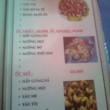Thực đơn- Quán Ăn Ốc Mai