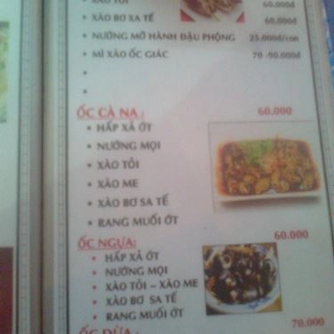 Thực đơn- Quán Ăn Ốc Mai
