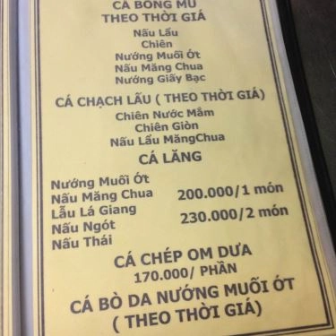 Thực đơn- Quán Ăn Hải Sản Tân Minh Thư