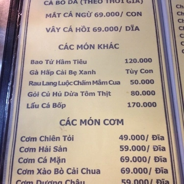 Thực đơn- Quán Ăn Hải Sản Tân Minh Thư