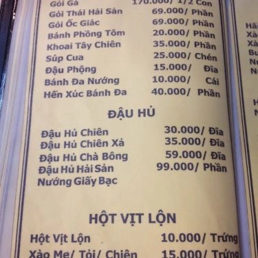 Thực đơn- Quán Ăn Hải Sản Tân Minh Thư