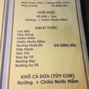 Thực đơn- Quán Ăn Hải Sản Tân Minh Thư