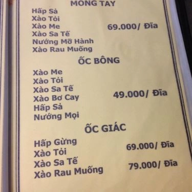 Thực đơn- Quán Ăn Hải Sản Tân Minh Thư