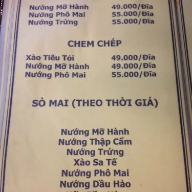 Thực đơn- Quán Ăn Hải Sản Tân Minh Thư