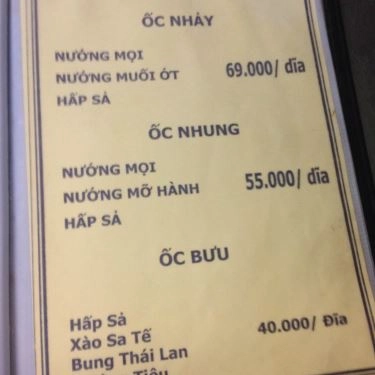 Thực đơn- Quán Ăn Hải Sản Tân Minh Thư