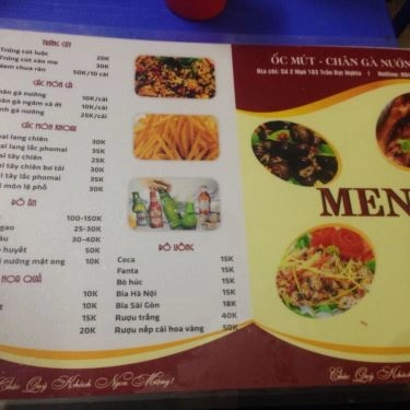 Thực đơn- Quán Ăn Ốc Mút & Chân Gà Nướng - Trần Đại Nghĩa