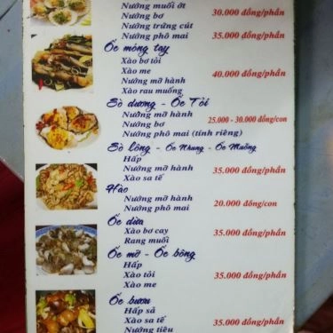 Thực đơn- Quán Ăn Ốc & Hải Sản - Xóm Chiếu