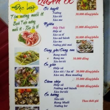 Thực đơn- Quán Ăn Ốc & Hải Sản - Xóm Chiếu
