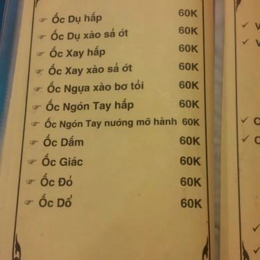 Thực đơn- Quán Ăn Ốc Nha Trang - Đống Đa