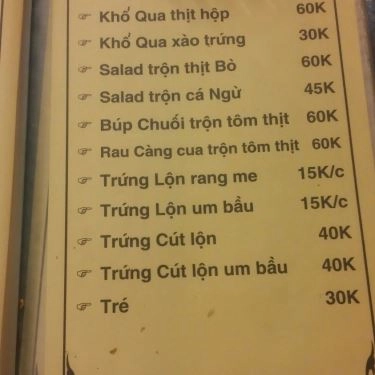 Thực đơn- Quán Ăn Ốc Nha Trang - Đống Đa