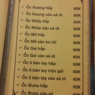 Thực đơn- Quán Ăn Ốc Nha Trang - Đống Đa