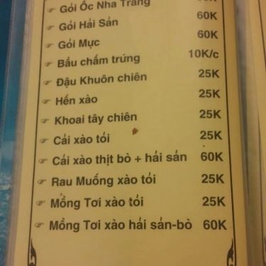 Thực đơn- Quán Ăn Ốc Nha Trang - Đống Đa