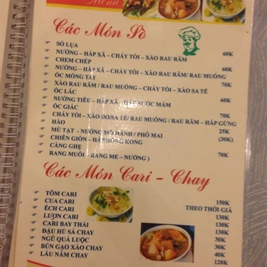 Thực đơn- Quán Ăn Ốc Nốc Quán - Nguyễn Biểu