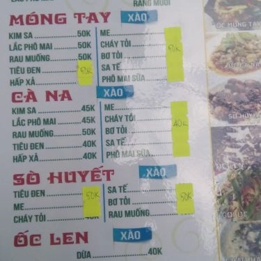 Thực đơn- Quán Ăn Ốc Phô Mai