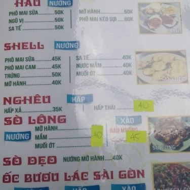 Thực đơn- Quán Ăn Ốc Phô Mai