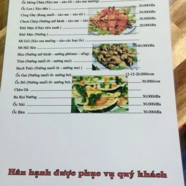 Thực đơn- Quán Ăn Ốc Như - Thiên Phước