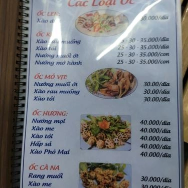Thực đơn- Quán Ăn Ốc Phương - Thiên Phước