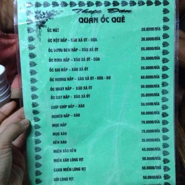 Thực đơn- Quán Ăn Ốc Quê
