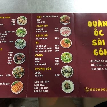 Thực đơn- Quán Ăn Ốc Sài Gòn - Mỗ Lao