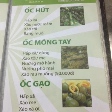 Thực đơn- Quán Ăn Ốc Sáu Nở