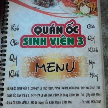 Thực đơn- Quán Ăn Ốc Sinh Viên 3 - Lê Trọng Tấn