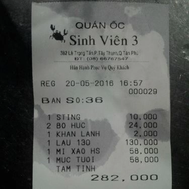 Thực đơn- Quán Ăn Ốc Sinh Viên 3 - Lê Trọng Tấn