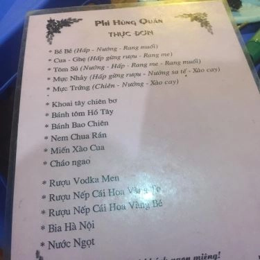 Thực đơn- Quán Ăn Phi Hùng - Ốc Xào Me Cay