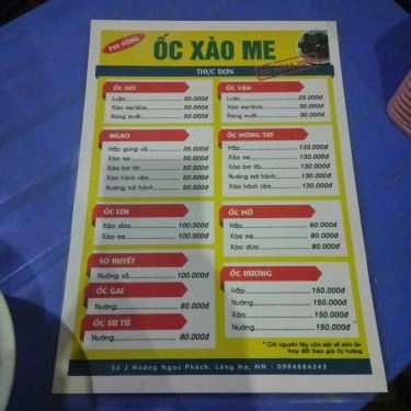 Thực đơn- Quán Ăn Phi Hùng - Ốc Xào Me Cay