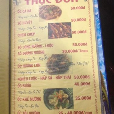 Thực đơn- Quán Ăn Ốc Thành