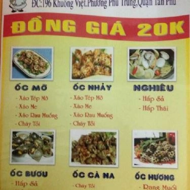 Thực đơn- Quán Ăn Ốc Thương - Khuông Việt