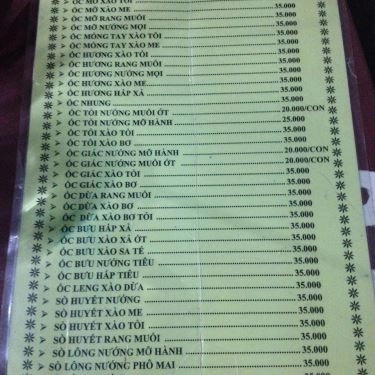 Thực đơn- Quán Ăn Ốc Tiên - Lê Văn Sỹ