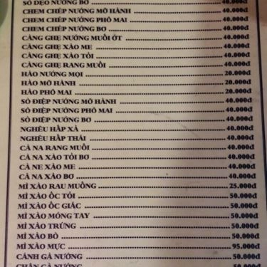 Thực đơn- Quán Ăn Ốc Tiên - Lê Văn Sỹ
