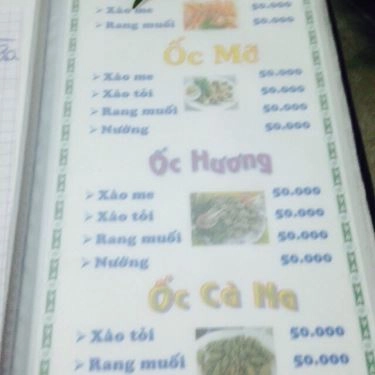 Thực đơn- Quán Ăn Ốc Yến - Lê Thúc Hoạch