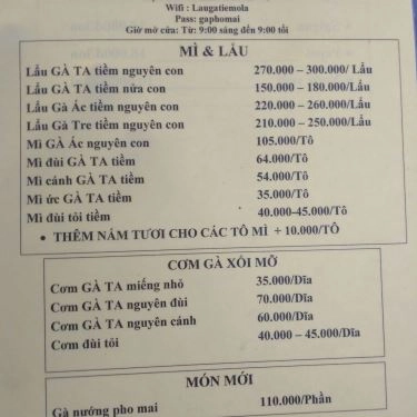 Thực đơn- Quán Ăn Ola - Mì & Lẩu Gà Tiềm Ớt Hiểm