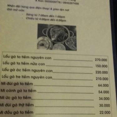 Thực đơn- Quán Ăn Ola - Mì & Lẩu Gà Tiềm Ớt Hiểm